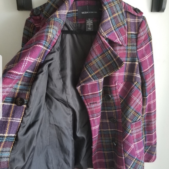 🧥MODA INTERNATIONAL WOOL BLEND PLAID COAT - Picture 2 of 10